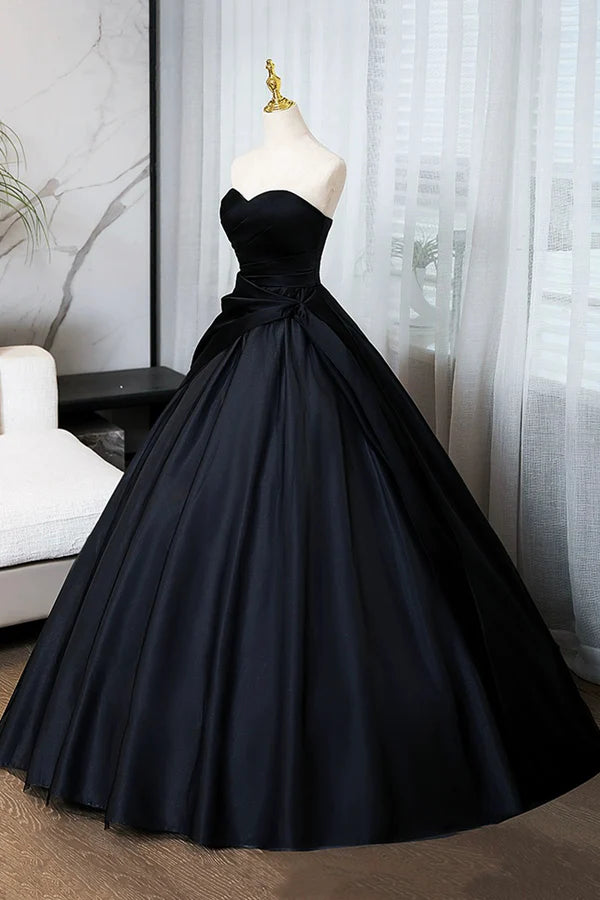 Wholesale A-Line Black Floor Length Prom Dress Black Strapless Formal Evening Dress